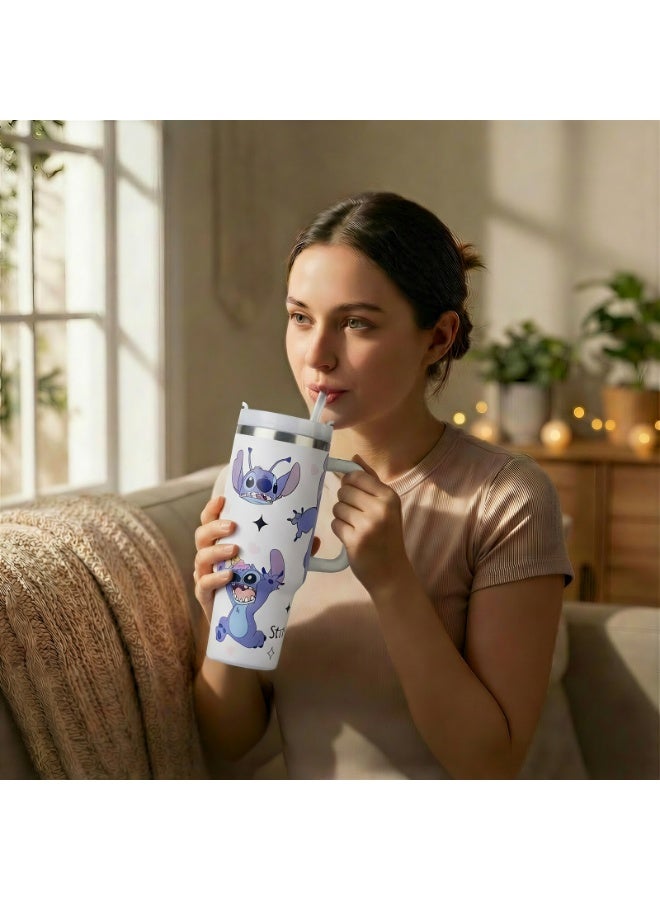 ستيتش مج حراري ستانلس ستيل 1200 مل بتصميم ستيتش وانجل - كوب سفر كبير مع يد وشفاطة - حافظ للحرارة والبرودة - هدية مميزة لعشاق ديزني - Image 1